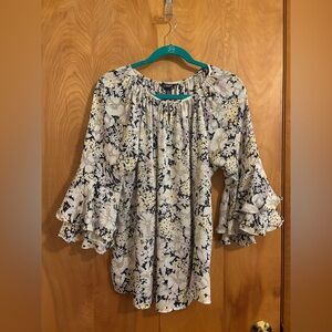 Chaps Floral Flutter Sleeve Long Sleeve Top Size Large
